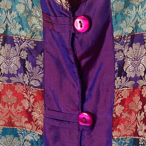 Coldwater Creek Size M Purple Silk Lined Patchwork Jacket with Mandarin Collar - Picture 6 of 9